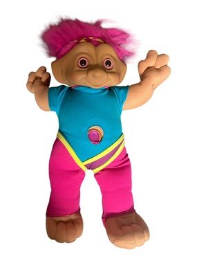 Pink & Teal Plush Troll Doll with Pink Hair - Kids Toy 16 inch